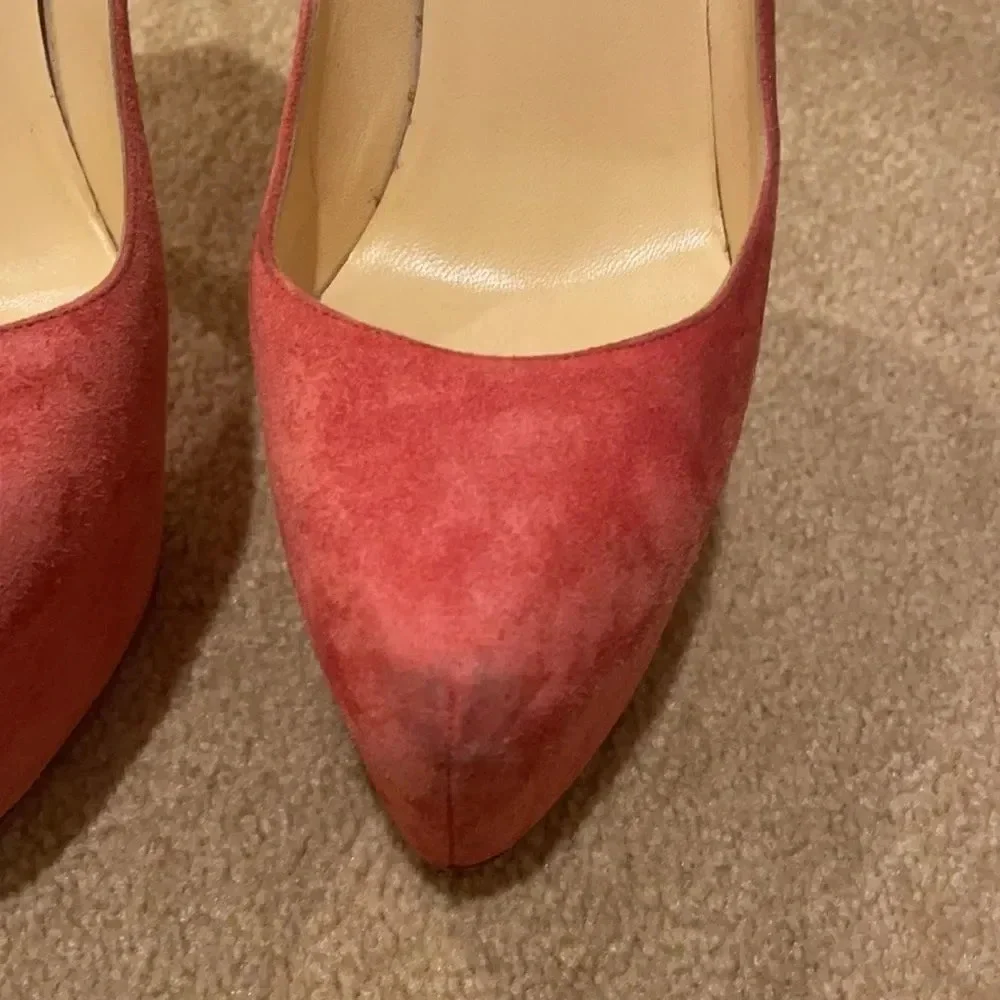 CHRISTIAN Louboutin suede pink platform stilettos